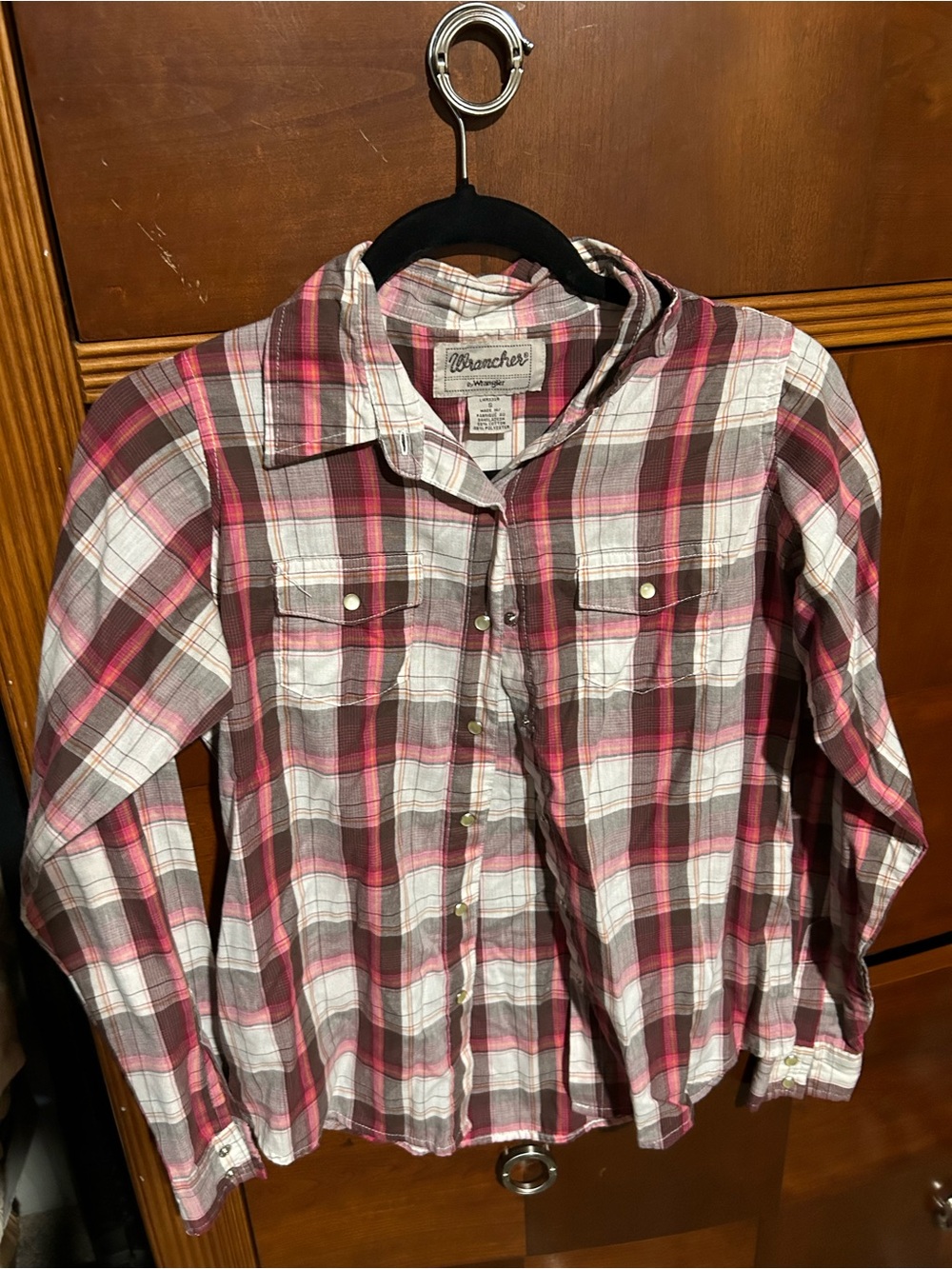 Wrangler Women’s Pink Plaid Pearl Snap Shirt